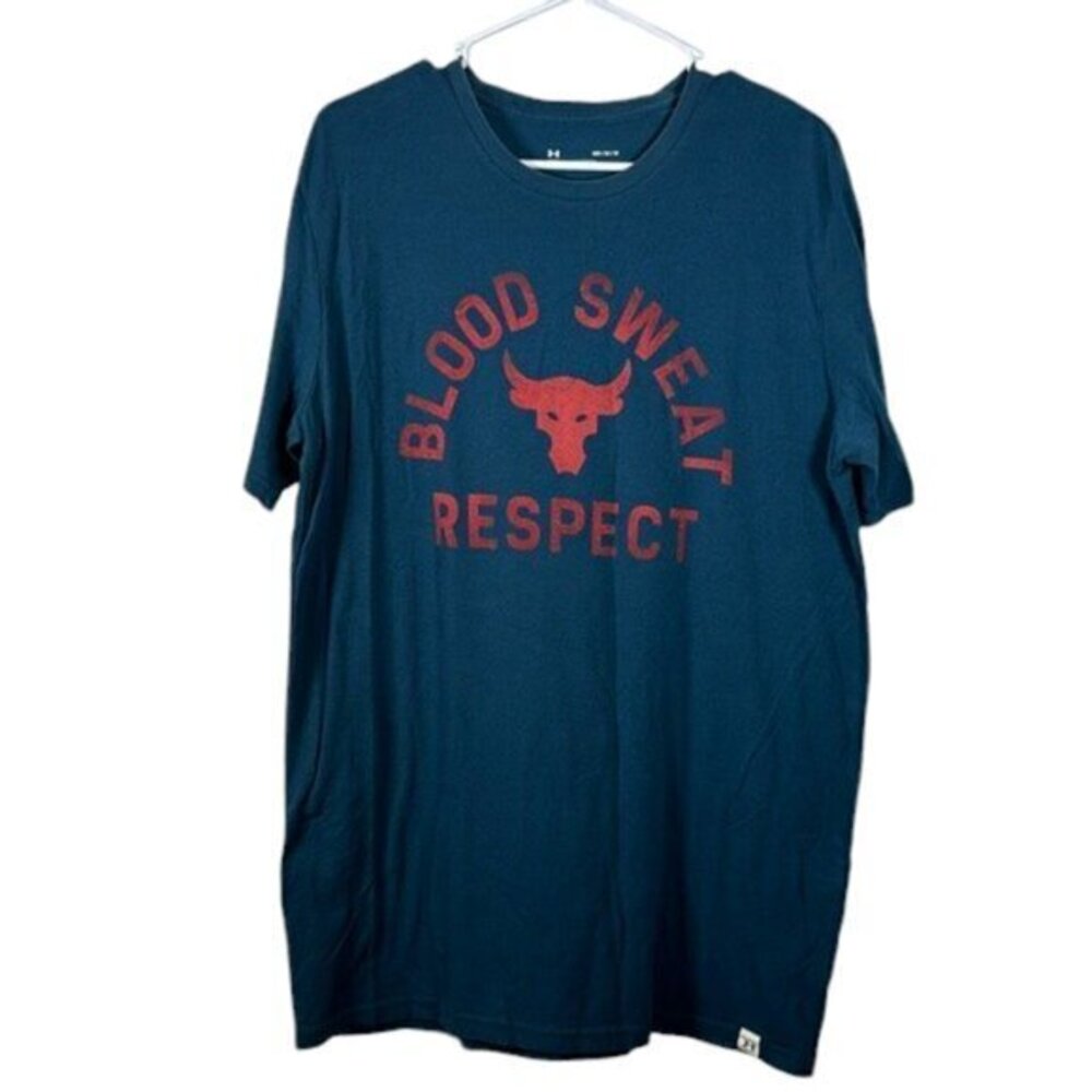 Under Armour Project Rock Blood Sweat Respect Blue Shirt Size Med EUC #VEG-0125